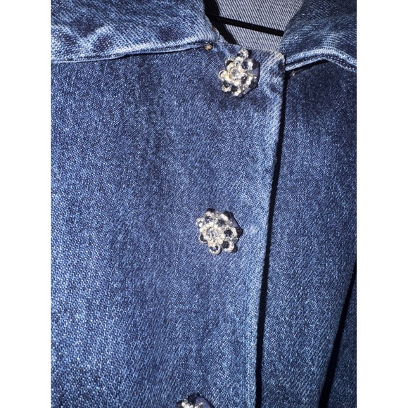 Self Portrait Denim Vest Peplum Flare Pants Set Blue Button Front Size 10 - Picture 10 of 13